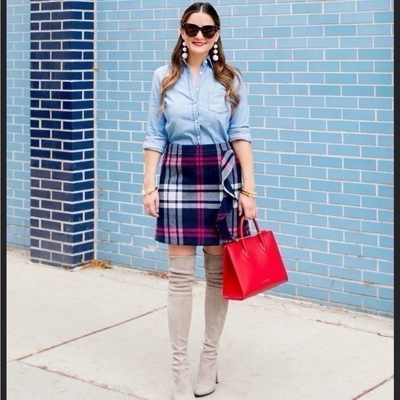 NEW J.Crew Navy Plaid Mini Wool Ruffle Skirt - Picture 5 of 10